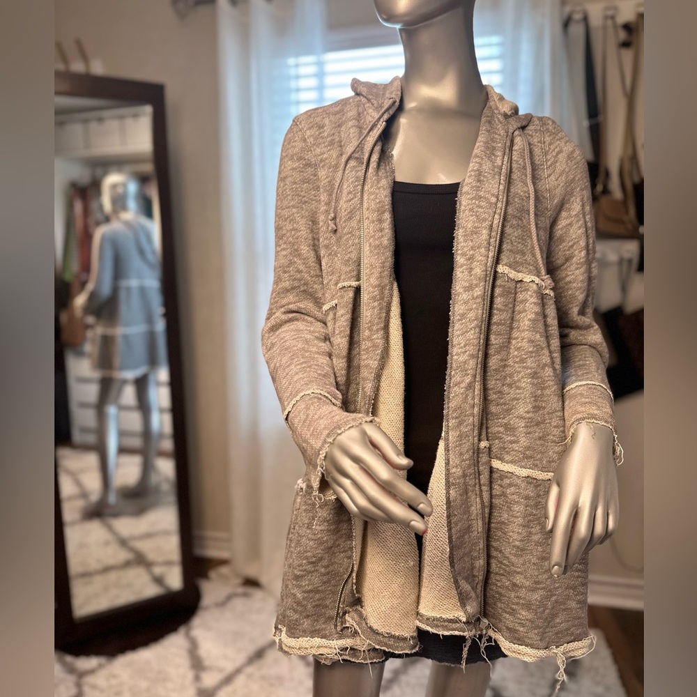 Free People Tiered Trapeze Zip-Up Sweatshirt Hoodie in Heather Gray Medium